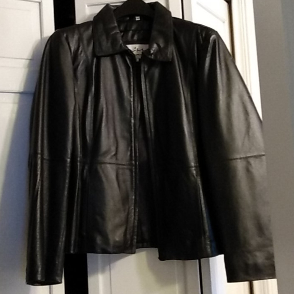 Women's Short Black Leather Coat